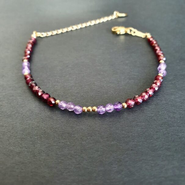 Dainty Garnet & Amethyst Crystal Bracelet - Image 2