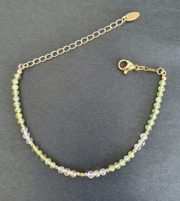 Dainty Citrine and Peridot Crystal Bracelet – handmade with natural gemstones for joy, abundance, and heart healing